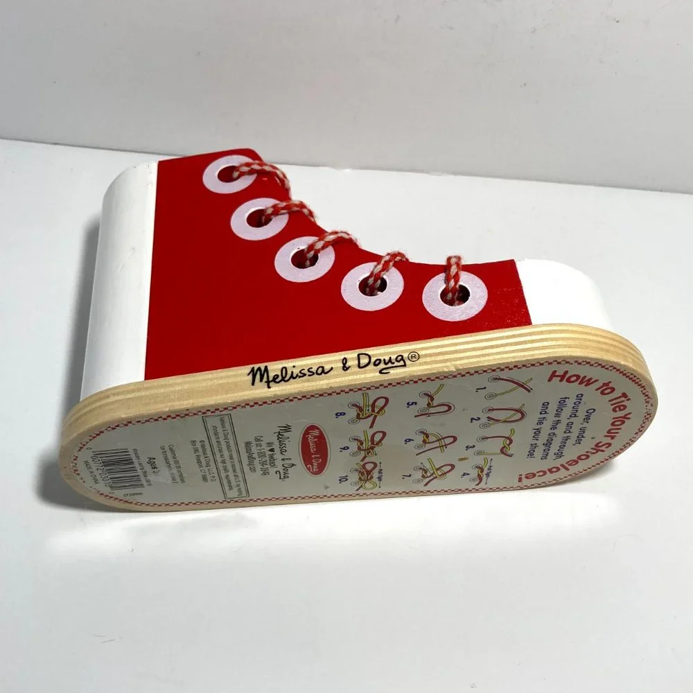 MELISSA and DOUG Deluxe Wood Lacing Sneaker Learn to Tie a Shoe Educational
